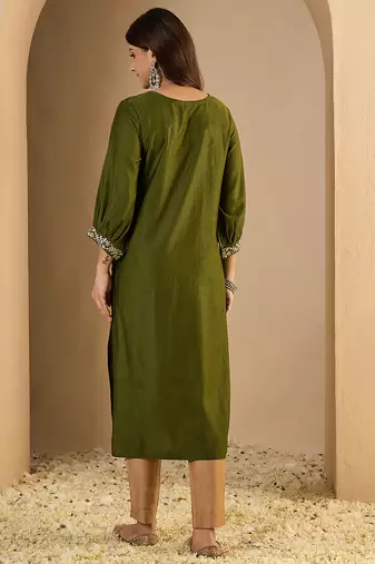Mahendi color trendy formal looking classy kurta for girl