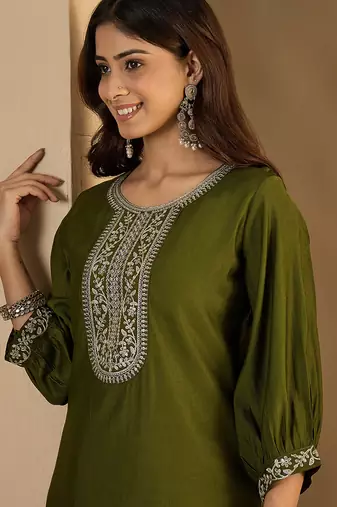 Mahendi color trendy formal looking classy kurta for girl