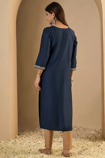 Navy blue color trendy formal looking classy kurta for girl