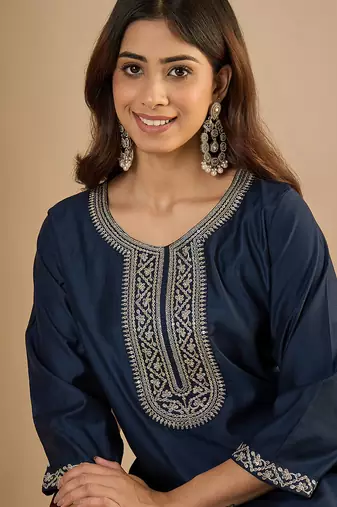 Navy blue color trendy formal looking classy kurta for girl