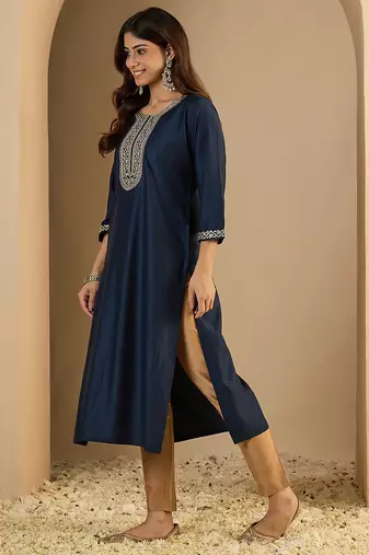 Navy blue color trendy formal looking classy kurta for girl