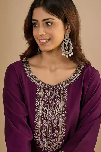 Purple color trendy formal looking classy kurta for girl