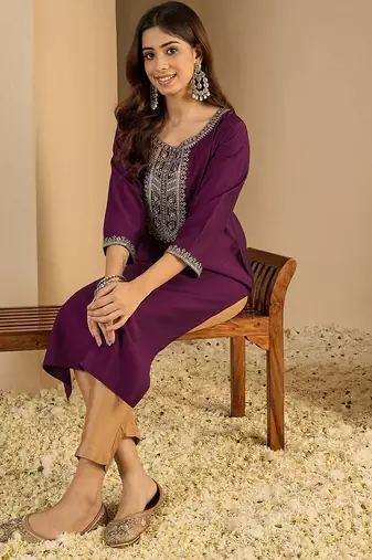 Purple color trendy formal looking classy kurta for girl