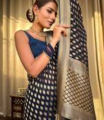 Blue soft silk blend banarasi jacuard work designer saree with blouse