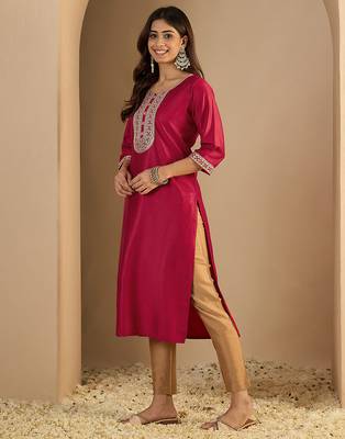 Pink color trendy formal looking classy kurta for girl 4