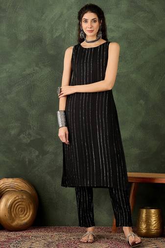 Black color cotton silk blend beautiful stylish tendy top bottom set