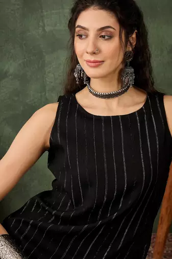 Black color cotton silk blend beautiful stylish tendy top bottom set