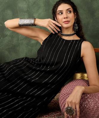 Black color cotton silk blend beautiful stylish tendy top bottom set 4