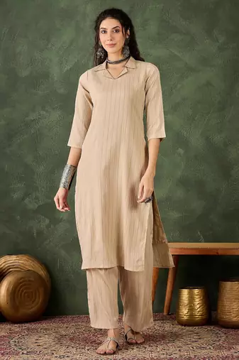 Cream color cotton silk blend beautiful stylish tendy top bottom set