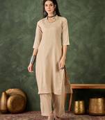 Cream color cotton silk blend beautiful stylish tendy top bottom set