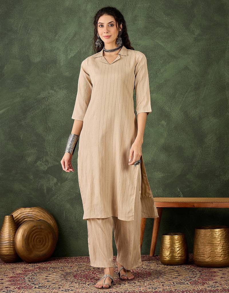 Cream color cotton silk blend beautiful stylish tendy top bottom set