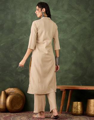 Cream color cotton silk blend beautiful stylish tendy top bottom set 2