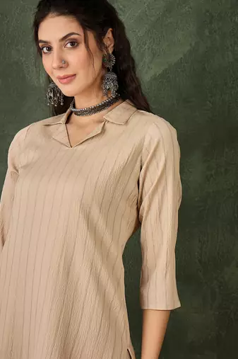 Cream color cotton silk blend beautiful stylish tendy top bottom set