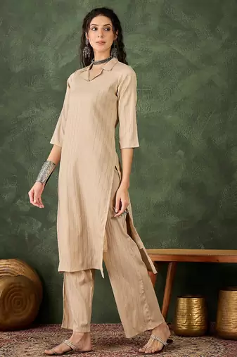 Cream color cotton silk blend beautiful stylish tendy top bottom set