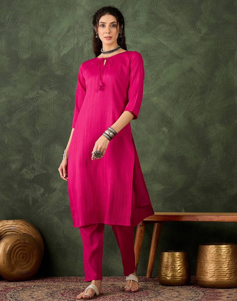 Pink color cotton silk blend beautiful stylish tendy top bottom set