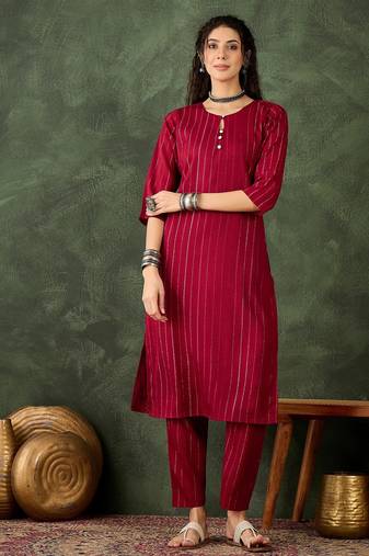 Maroon color cotton silk blend beautiful stylish tendy top bottom set