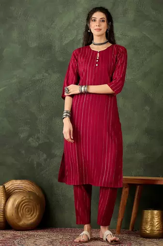 Maroon color cotton silk blend beautiful stylish tendy top bottom set