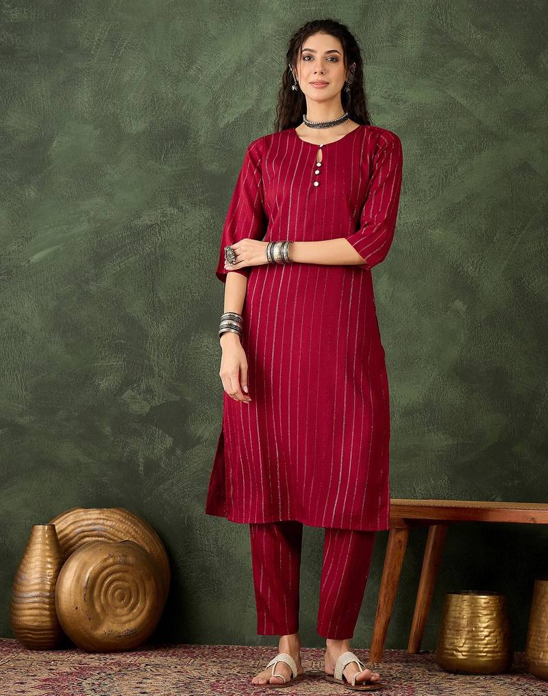 Maroon color cotton silk blend beautiful stylish tendy top bottom set