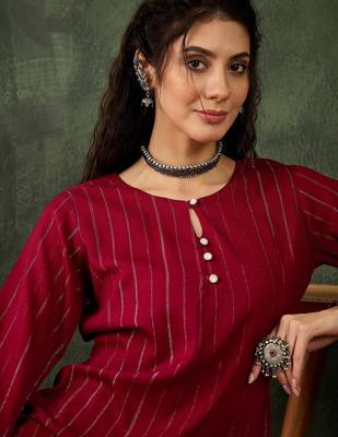 Maroon color cotton silk blend beautiful stylish tendy top bottom set 3