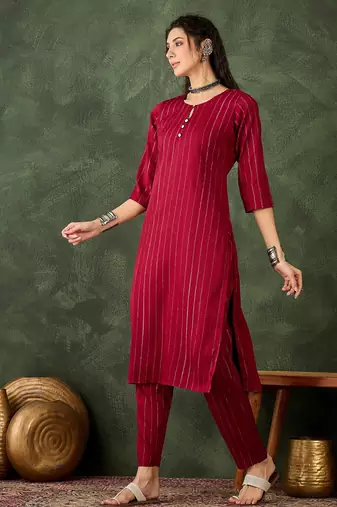 Maroon color cotton silk blend beautiful stylish tendy top bottom set