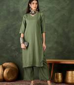 Green color cotton silk blend beautiful stylish tendy top bottom set