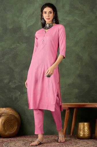 Pink color cotton silk blend beautiful stylish tendy top bottom set