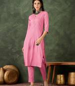 Pink color cotton silk blend beautiful stylish tendy top bottom set