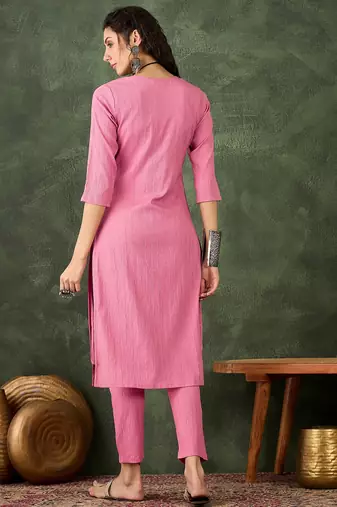 Pink color cotton silk blend beautiful stylish tendy top bottom set