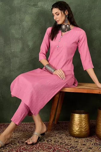 Pink color cotton silk blend beautiful stylish tendy top bottom set
