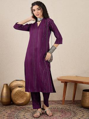 Purple color cotton silk blend beautiful stylish tendy top bottom set 1