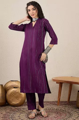 Purple color cotton silk blend beautiful stylish tendy top bottom set