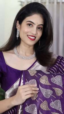 Purple silk blend banarasi jaquard designer saree with blouse 2