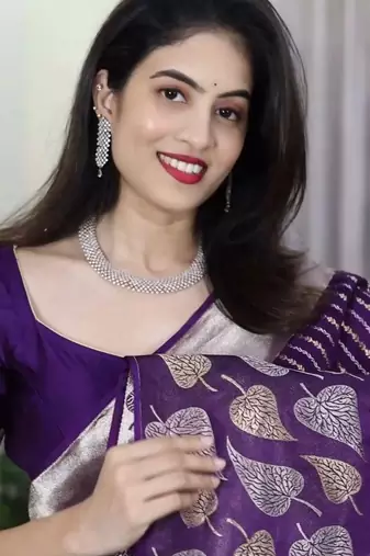 Purple silk blend banarasi jaquard designer saree with blouse