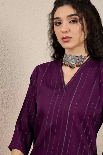 Purple color cotton silk blend beautiful stylish tendy top bottom set