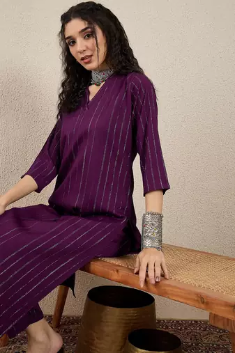 Purple color cotton silk blend beautiful stylish tendy top bottom set