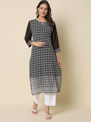 Black color georgette chikankari formal kurta for girls 1