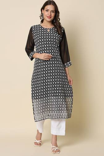 Black color georgette fabric chikankari work formal kurta for girls