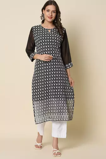 Black color georgette fabric chikankari work formal kurta for girls