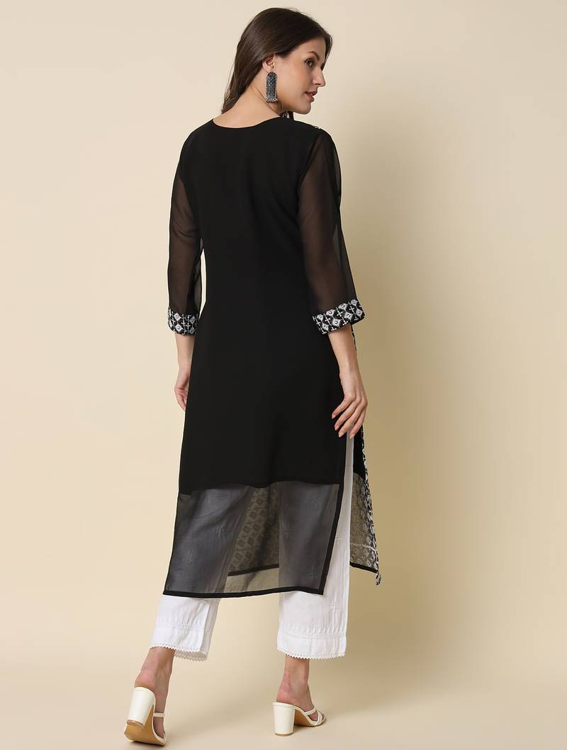Black color georgette fabric chikankari work formal kurta for girls