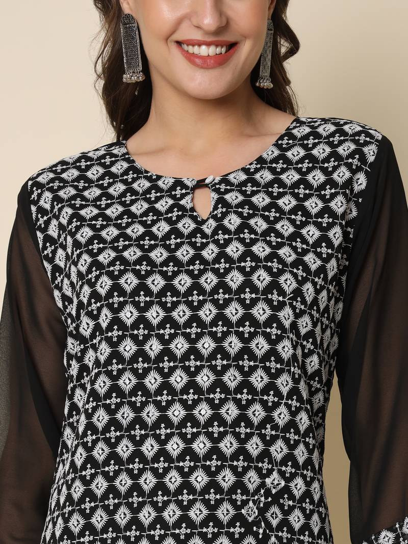 Black color georgette fabric chikankari work formal kurta for girls