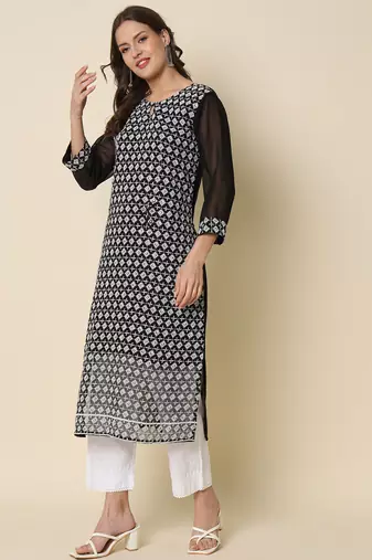Black color georgette chikankari formal kurta for girls