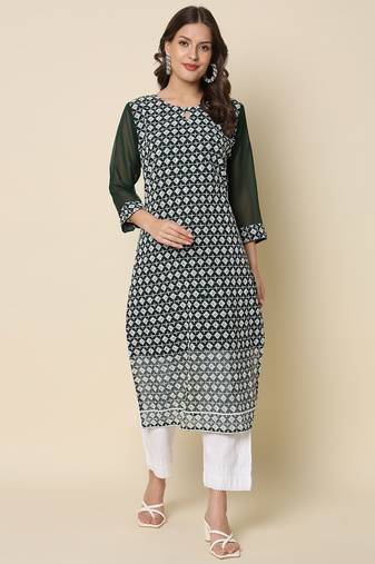 Green color georgette fabric chikankari work formal kurta for girls
