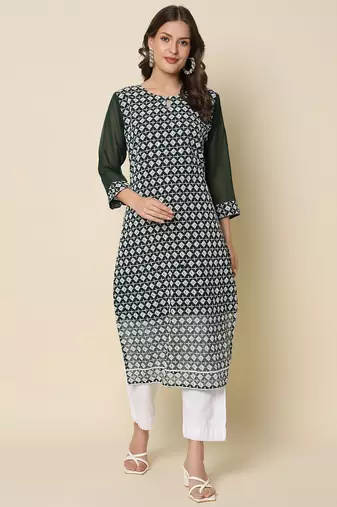 Green color georgette fabric chikankari work formal kurta for girls