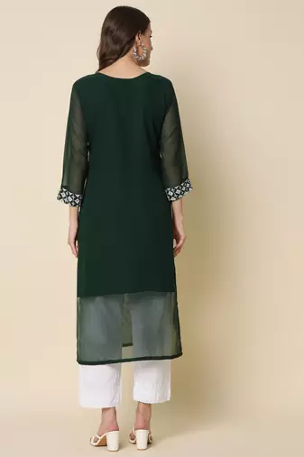 Green color georgette chikankari formal kurta for girls