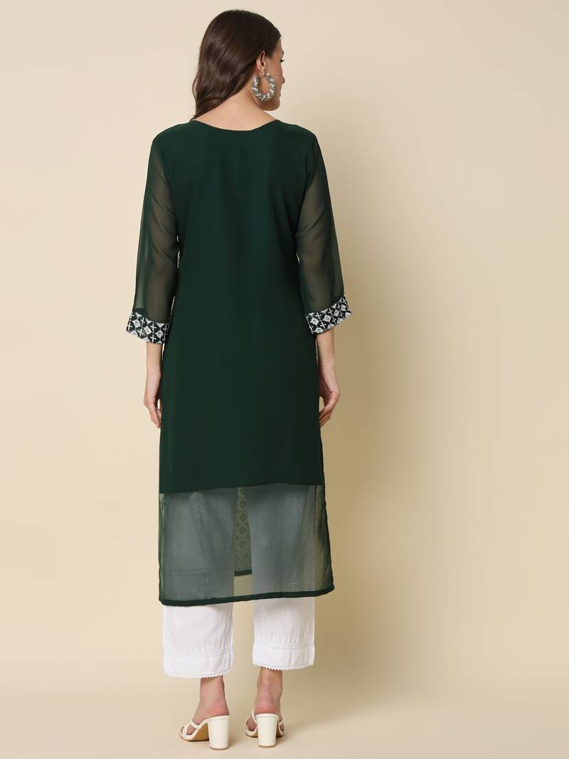 Green color georgette fabric chikankari work formal kurta for girls
