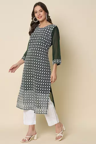 Green color georgette chikankari formal kurta for girls