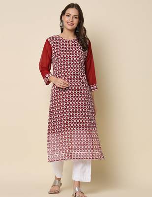 Maroon color georgette chikankari formal kurta for girls 1