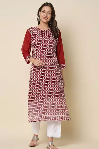 Maroon color georgette fabric chikankari work formal kurta for girls