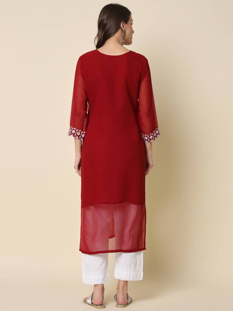 Maroon color georgette fabric chikankari work formal kurta for girls