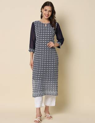 Nevy blue color georgette chikankari formal kurta for girls 1